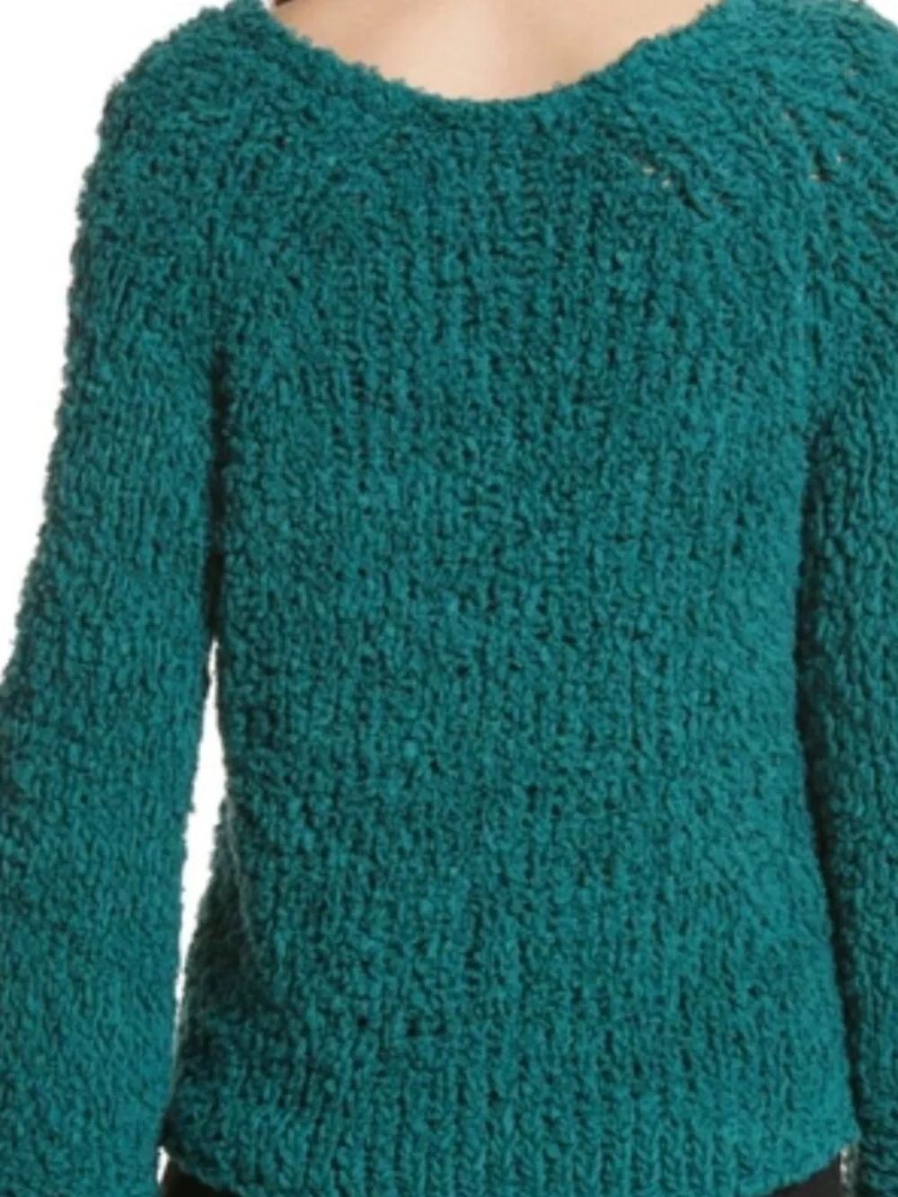 Free People Teal Chunky Sand Dune V Neck Sweater Oversized XS